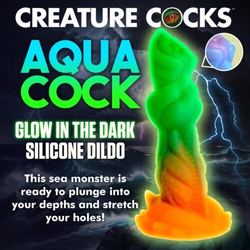 Creature Cocks Aqua Cock Glow In The Dark Silicone Dildo - Multicolour, 7.6inch