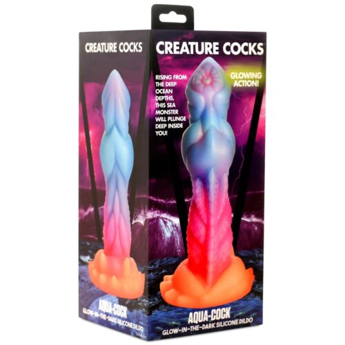 Creature Cocks Aqua Cock Glow In The Dark Silicone Dildo - Multicolour, 7.6inch