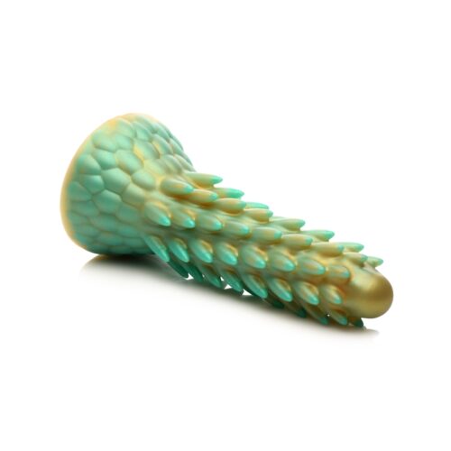 Creature Cocks Stegosaurus Spiky Reptile Silicone Dildo - Green/Gold, 7.6inch
