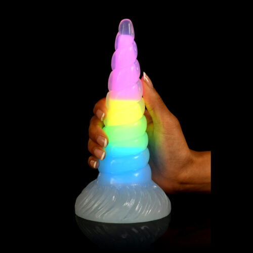 Creature Cocks Uni-Glow Glow-In-The-Dark Rainbow Silicone Dildo - Multicolour, 7.7inch
