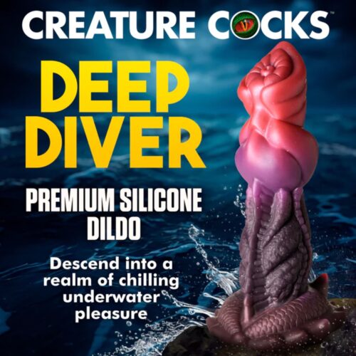 Creature Cocks Deep Diver Silicone Dildo - Red/Brown, 7.6inch