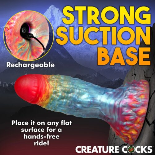 Rainbow-colored silicone dildo with strong suction base