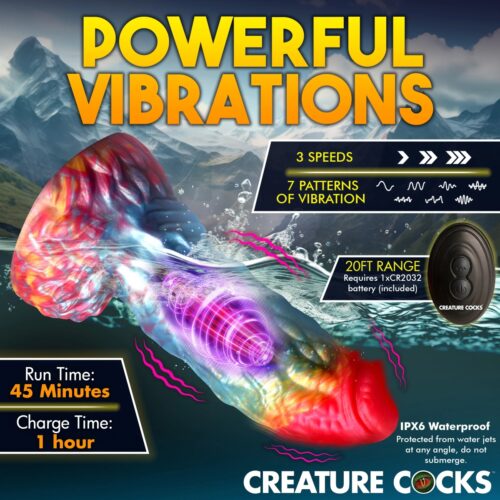 Vibrant multicolored silicone dildo with controls