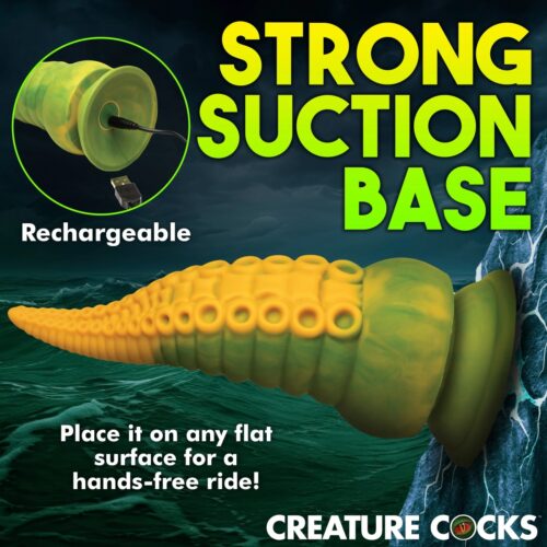 Creature Cocks Monstropus 2.0 Vibrating Tentacle Silicone Dildo in yellow and green