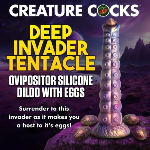 Creature Cocks Deep Invader Tentacle Ovipositor Silicone Dildo With Eggs - Metalic Gold, 11.6inch