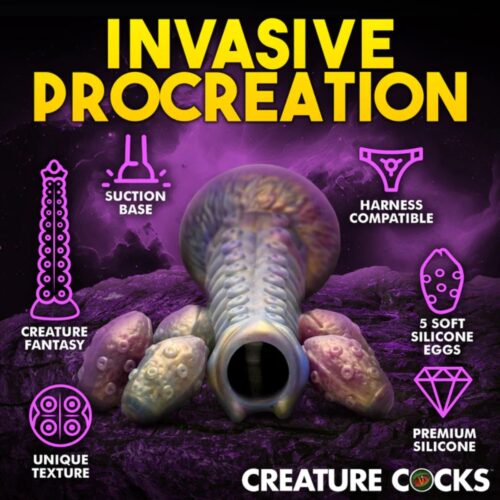 Creature Cocks Deep Invader Tentacle Ovipositor Silicone Dildo With Eggs - Metalic Gold, 11.6inch
