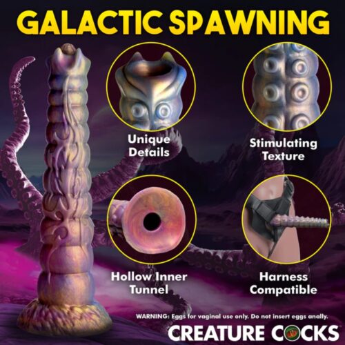 Creature Cocks Deep Invader Tentacle Ovipositor Silicone Dildo With Eggs - Metalic Gold, 11.6inch