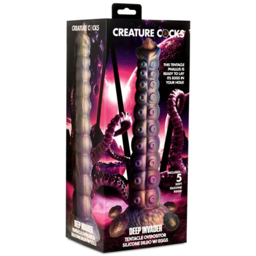 Creature Cocks Deep Invader Tentacle Ovipositor Silicone Dildo With Eggs - Metalic Gold, 11.6inch