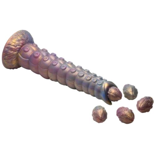 Creature Cocks Deep Invader Tentacle Ovipositor Silicone Dildo With Eggs – Metalic Gold, 11.6inch