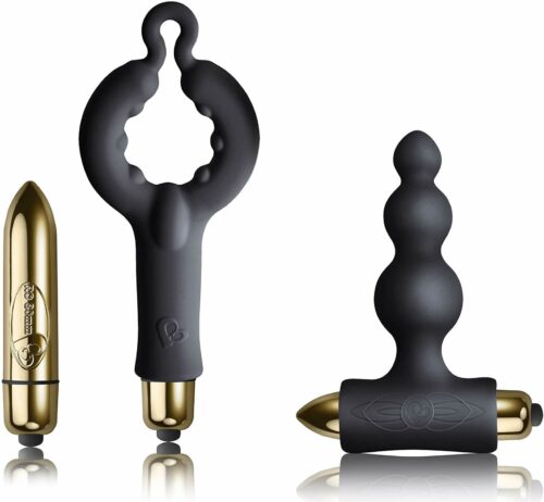 Rocks Off Be Mine Butt Plug & Cock Ring Set – Black/Gold, One Size