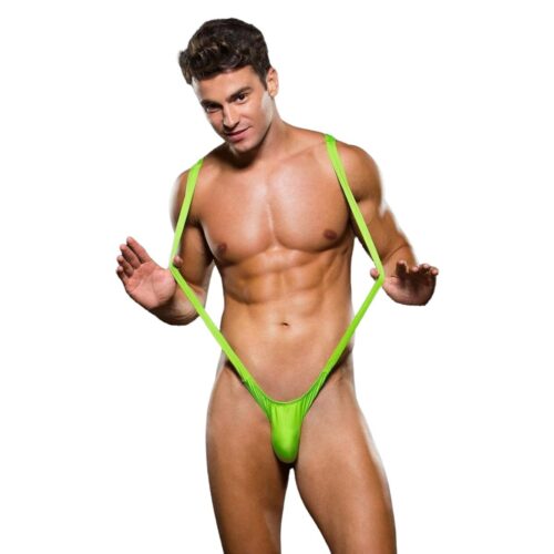 Muscular man in a bright green thong