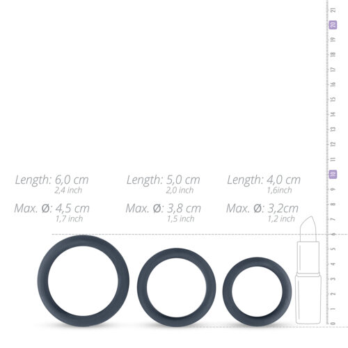 Boners 3-Piece Flat Cock Ring Kit - Grey, One Size