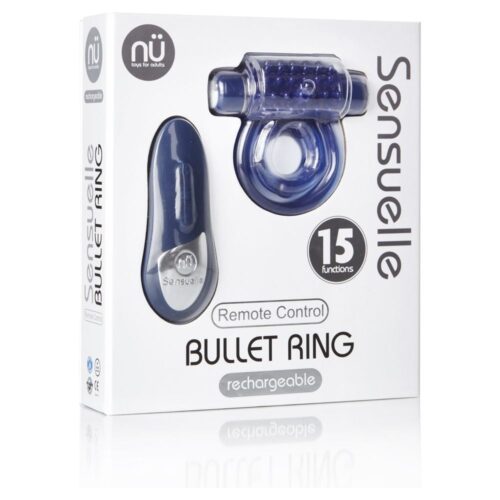 Nu Sensuelle Remote Control 15 Function Vibrating Bullet Cockring - Blue
