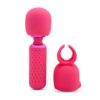 Nu Sensuelle Harlow Nubii Mini Wand Vibrator in pink, featuring a textured grip and an attachment, available at The Loving...
