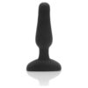 A sleek black anal plug, featuring a smooth design and broad base