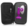 Purple vibrator and remote control inside a black zippered case