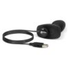 Black b-Vibe anal plug with a control box and USB cable