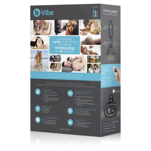 b-Vibe Rimming Petite plug packaging with features and images of couples