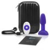 Anal play kit with purple plug, remote, USB cable, and guide;