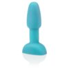 A blue silicone toy with a tapered tip and a sturdy base