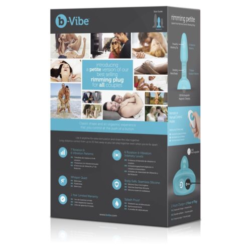 b-Vibe Rimming Petite plug packaging, with images of couples and product details
