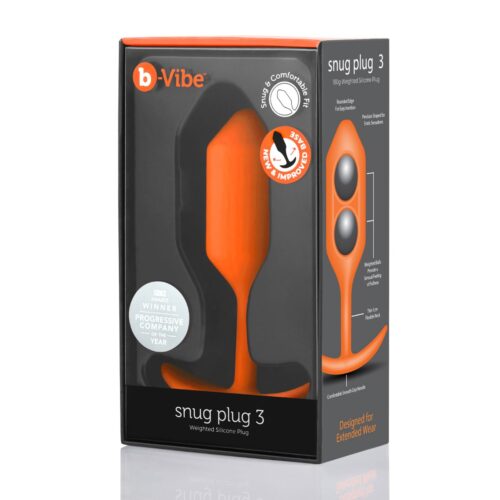 b-Vibe Snug Plug 3 in orange, weighted silicone plug