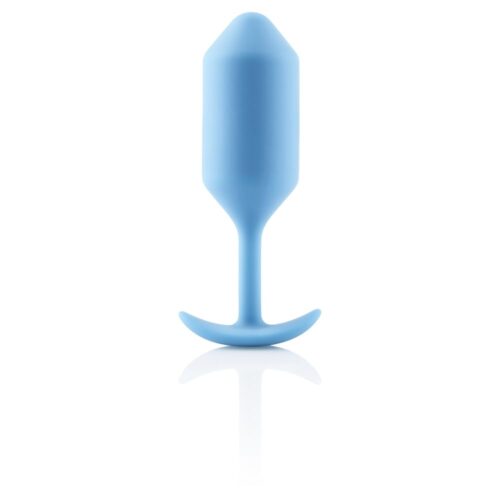 Blue silicone intimate product, featuring a tapered shape and a base