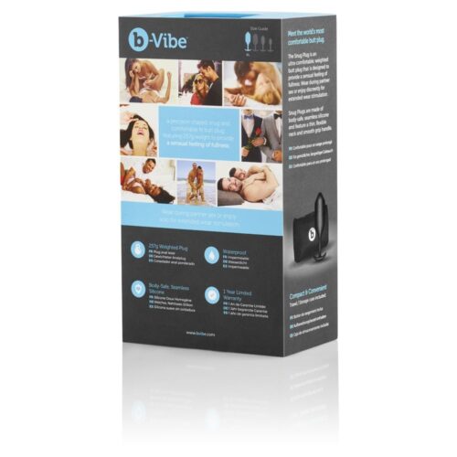 b-Vibe Snug Plug butt plug box featuring product details and images;