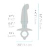 Silicone toy size chart with dimensions in inches and centimeters