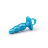 A blue toy with a contoured design