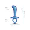 Blue silicone toy with measurements;