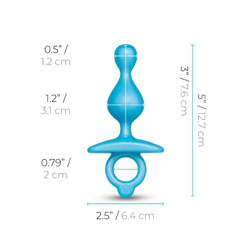 Blue silicone toy with dimensions