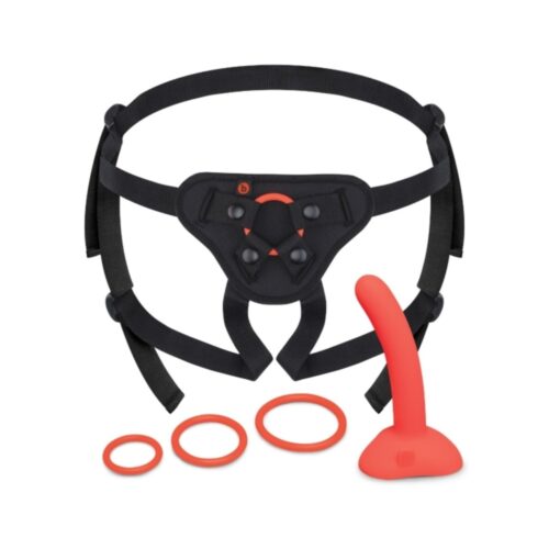 B-Vibe Beginners Strap On Harness Set With Silicone Dildo Peg – Orange, 5inch Dildo, Up to 68″ Waist