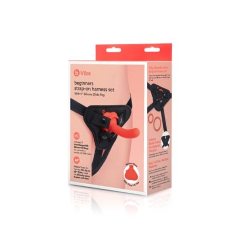B-Vibe Beginners Strap On Harness Set With Silicone Dildo Peg - Orange, 5inch Dildo, Up to 68" Waist