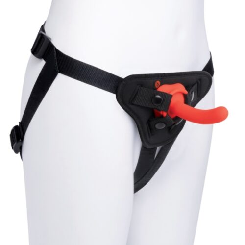 B-Vibe Beginners Strap On Harness Set With Silicone Dildo Peg - Orange, 5inch Dildo, Up to 68" Waist