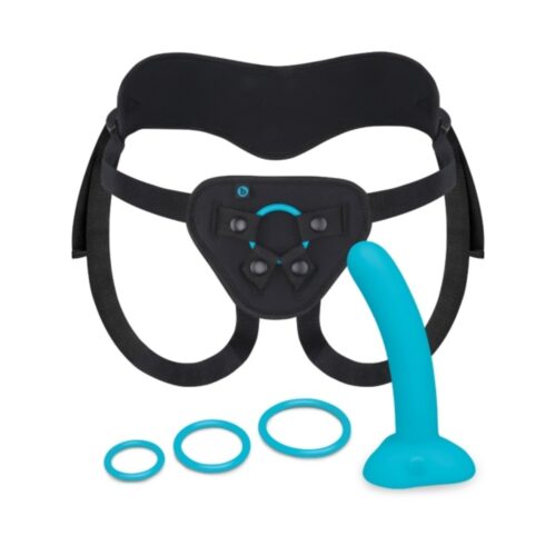 B-Vibe Every Body Strap On Harness Set With Silicone Dildo Peg – Blue, 6inch Dildo, Up to 68″ Waist