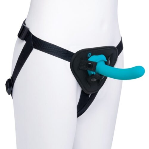 B-Vibe Every Body Strap On Harness Set With Silicone Dildo Peg - Blue, 6inch Dildo, Up to 68" Waist