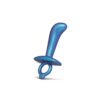 A shiny blue silicone toy with a tapered design and circular base