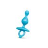 Blue silicone toy with a teardrop shape and flared base