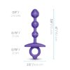 Purple anal toy with three beads, dimensions marked