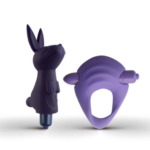 You Love Me Give Me Bunny Vibrator & Cock Ring Set – Black & Purple, One Size