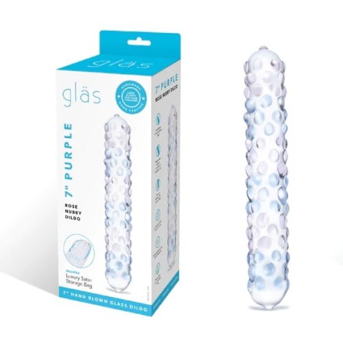 Glas Rose Nubby Glass Dildo - Clear/Blue