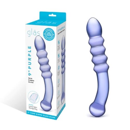 Glas Rain Ribbed Glass Dildo - Purple