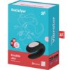 Satisfyer Double Joy Vibrator packaging with a sleek black vibrator and text
