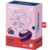 Satisfyer Double Joy Vibrator packaging in purple and red, featuring Bluetooth connectivity