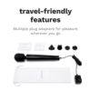 Le Wand Powerful Plug In Vibrating Wand Massager with multiple plug adaptors and guide