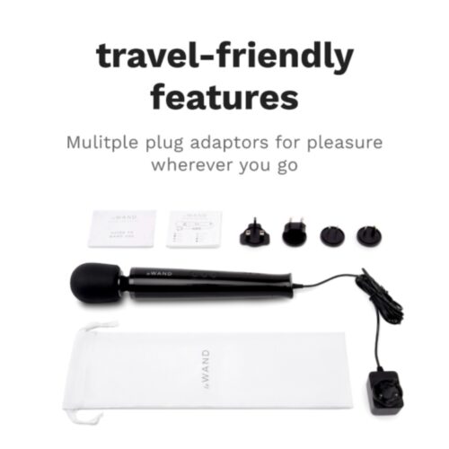 Le Wand Powerful Plug In Vibrating Wand Massager with multiple plug adaptors and guide