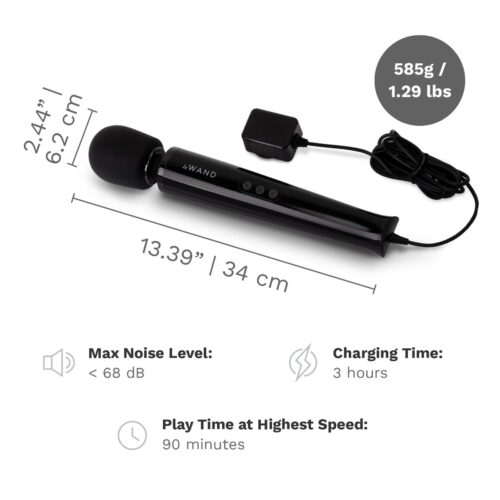 Le Wand Powerful Plug In Vibrating Wand Massager, showing a sleek black design with controls