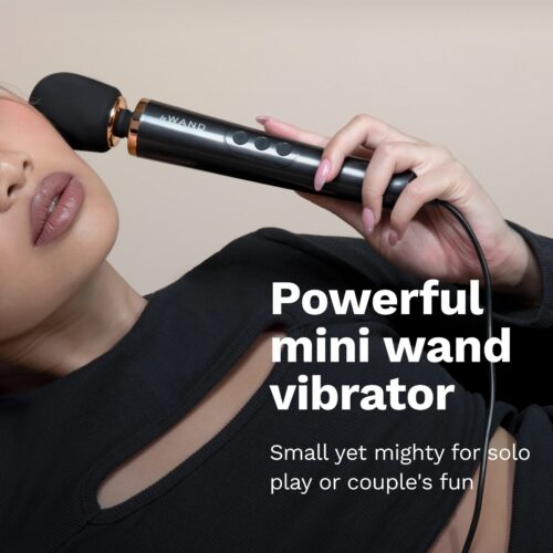 Le Wand Powerful Petite Plug In Wand Vibrator held by a person