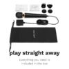 Le Wand Powerful Petite Plug In Wand Vibrator, charger, user guides, and storage pouch
